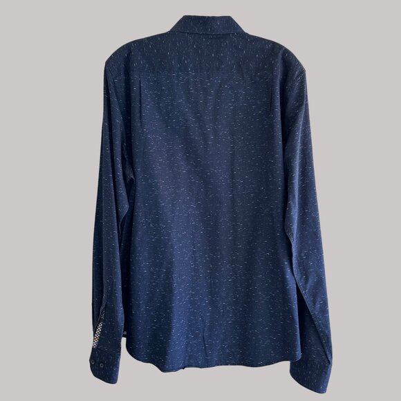 Cactus Man Men's Navy Blue Long Sleeve Button-Up Shirt With Speckled Design XL - Picture 2 of 12